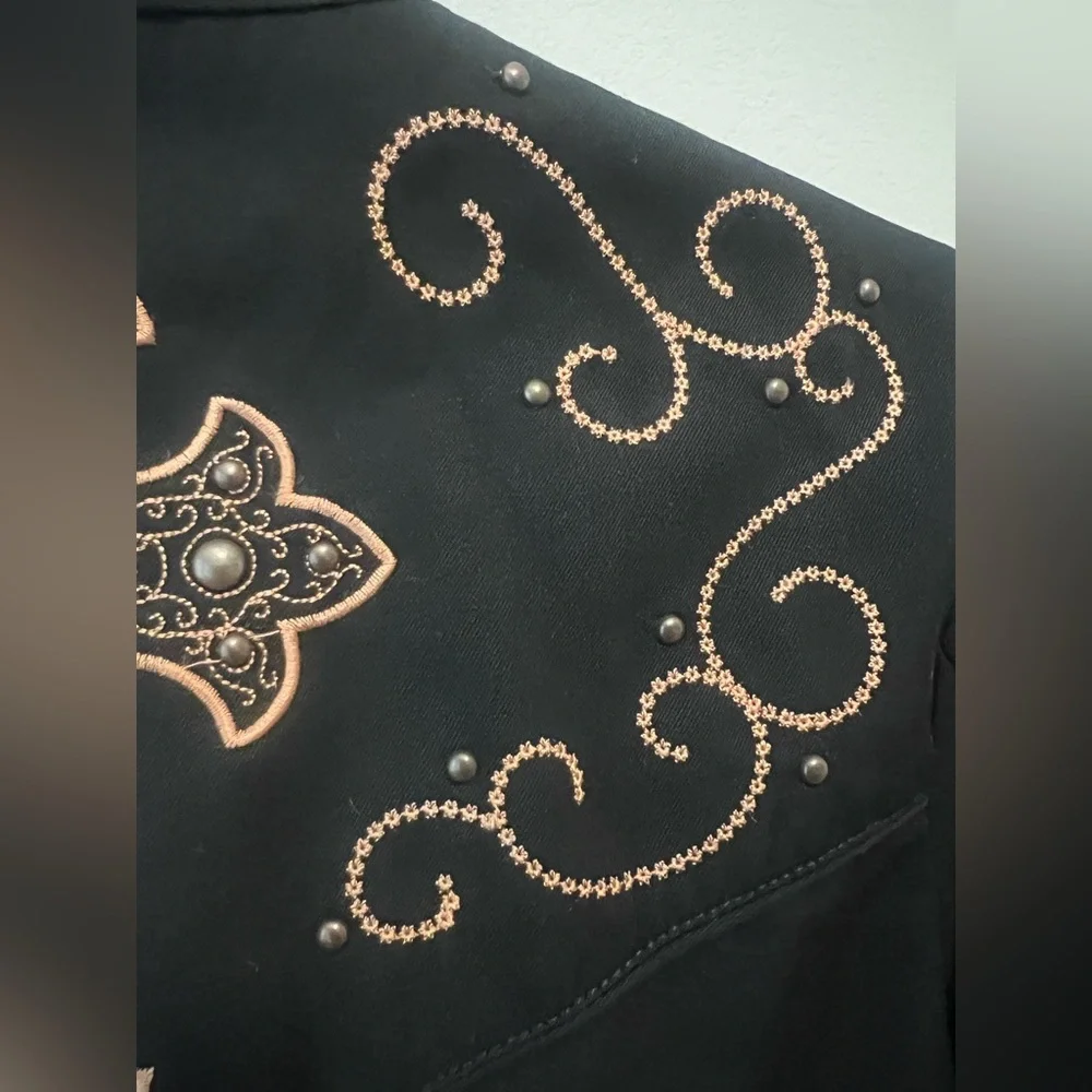 SOLD Scully embroidered pearl snap western long sleeve black womens shirt Small - Picture 7 of 14